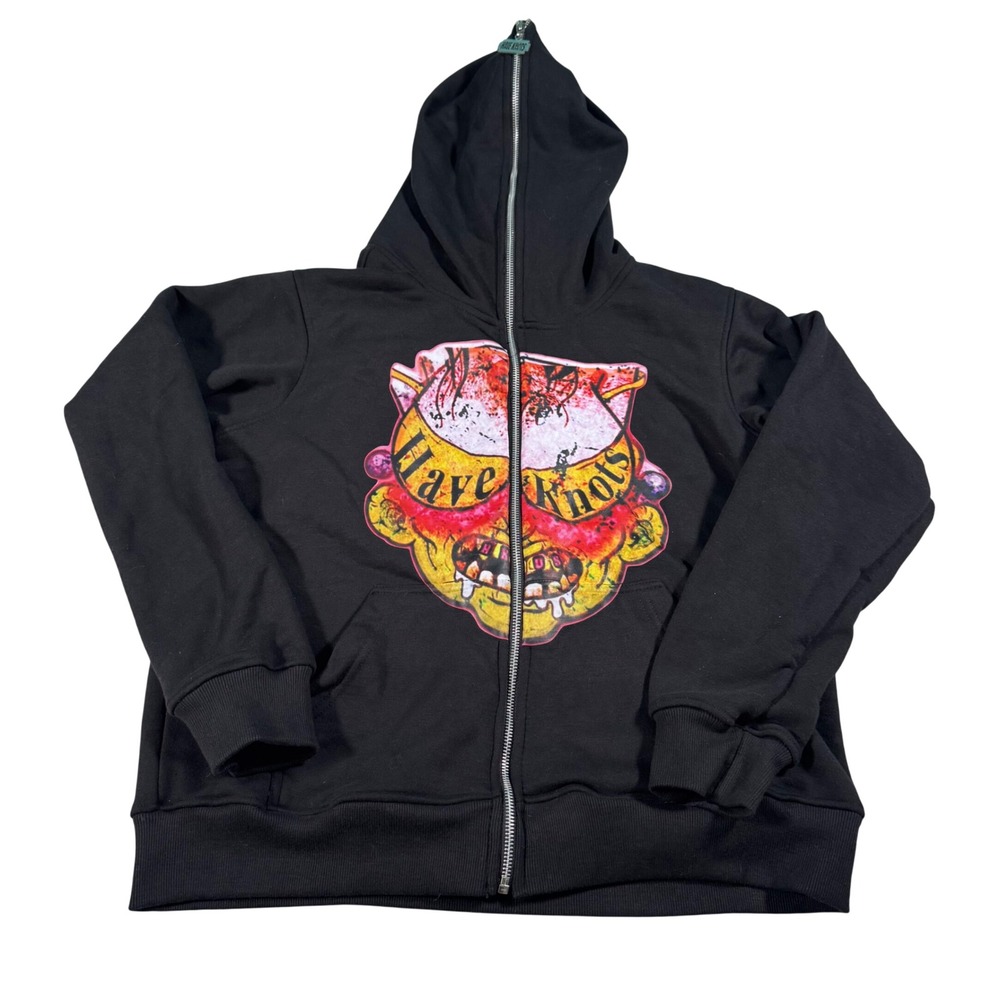Have Knots Full Zip Hoodie Mens Small Black Graphic Streetwear Razor Zipper